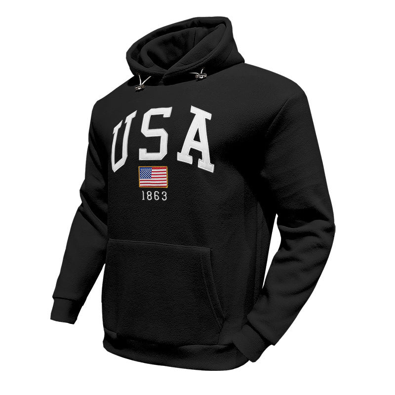 Herrer Hættepullover med Amerika-motiv og behagelig pasform Stilla