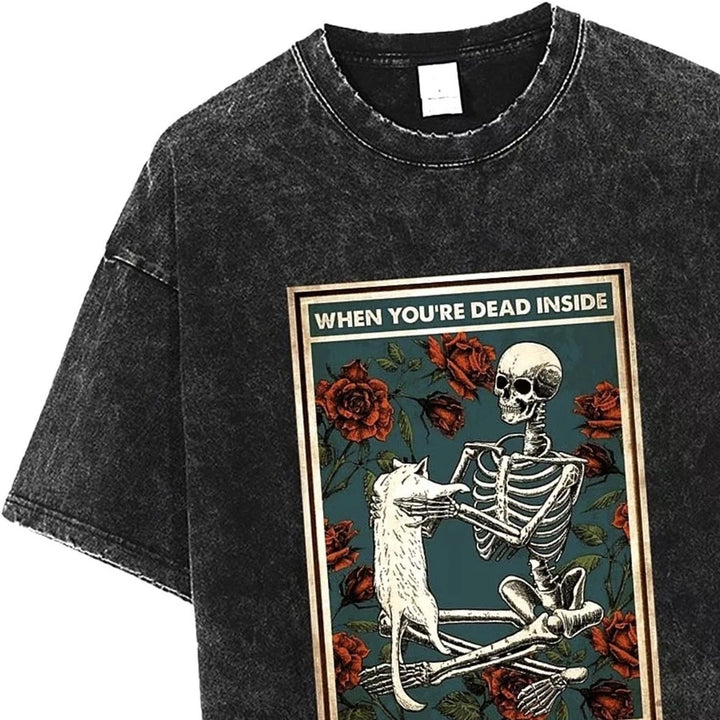 Dame T-shirt med kreativt skeletdesign og legende dyremotiv Stilla