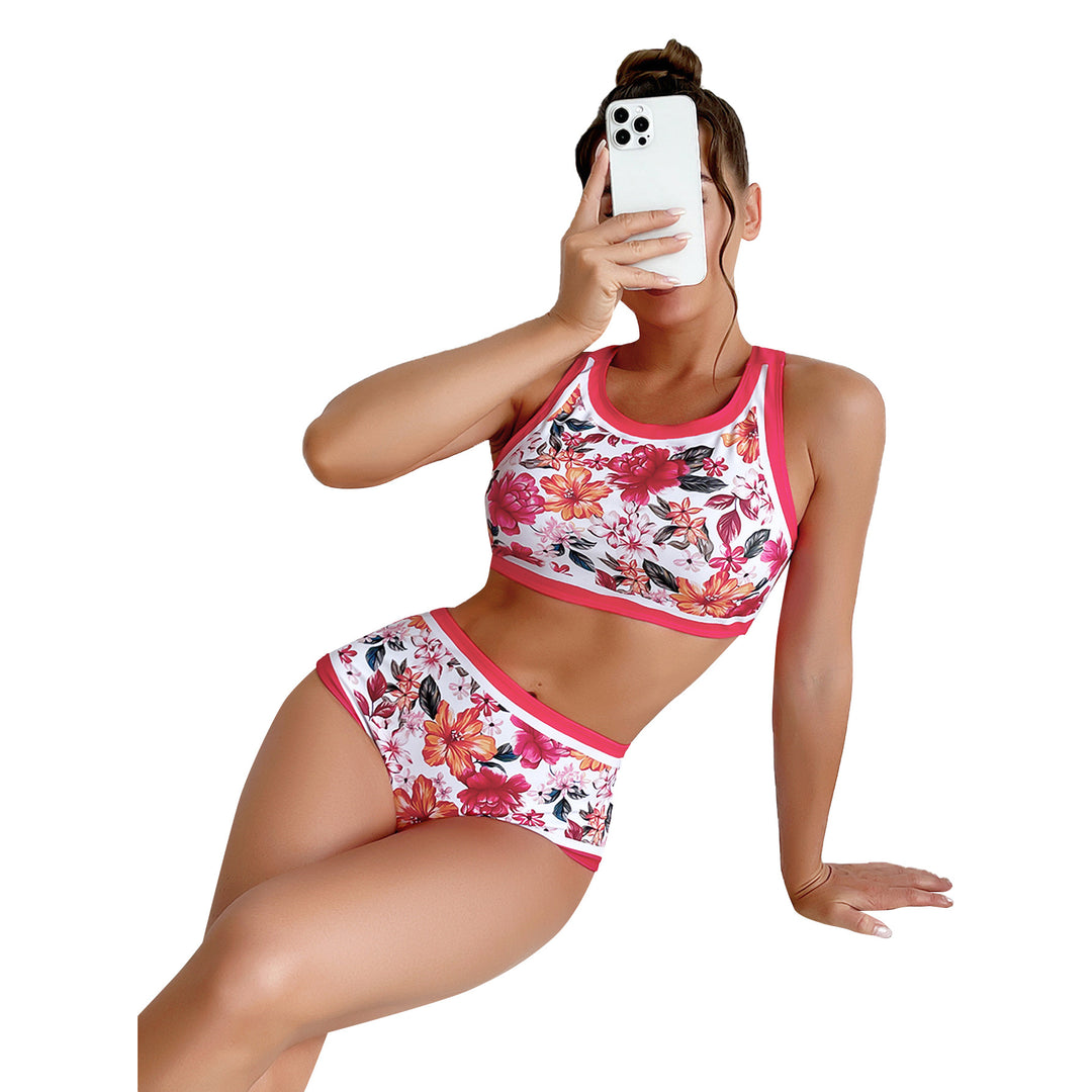 Dame Sporty top og high-waist bikini-bund sæt med blomster mønster Stilla