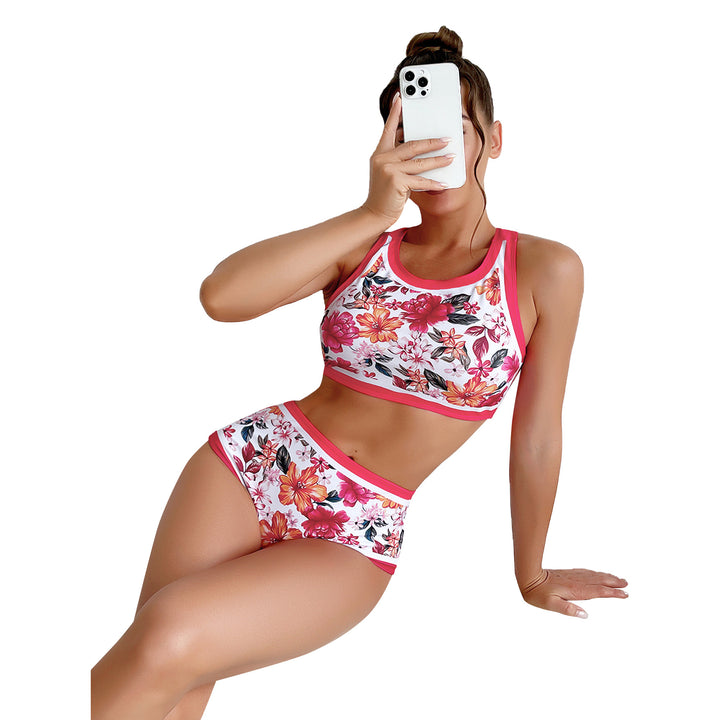 Dame Sporty top og high-waist bikini-bund sæt med blomster mønster Stilla