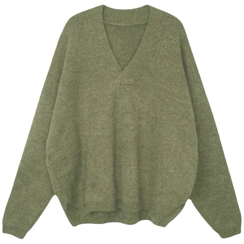 Femme V-udskæring Grovstrik Pullover Sweater Stilla
