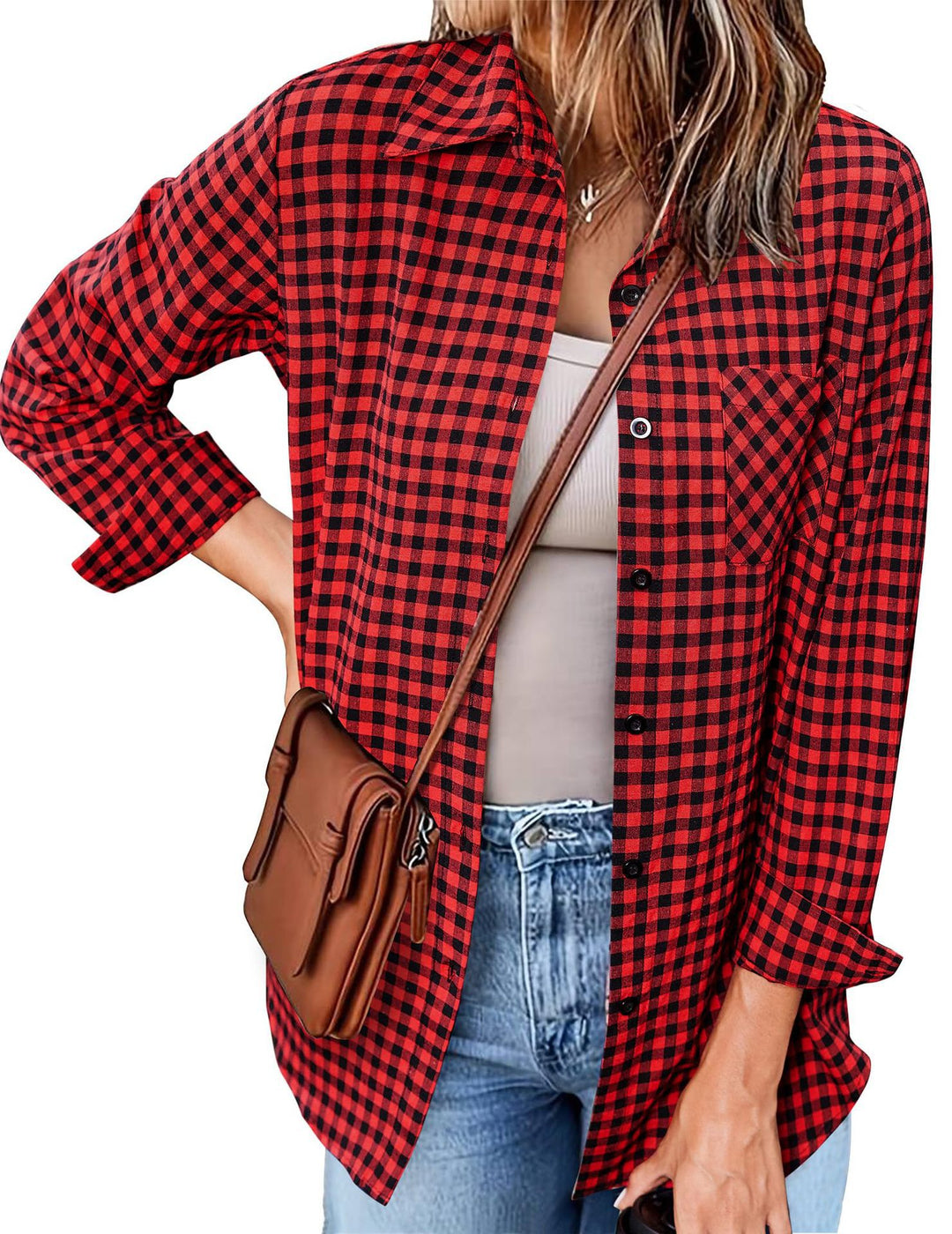 Femme Button-Up Gingham Check Shirt Stilla