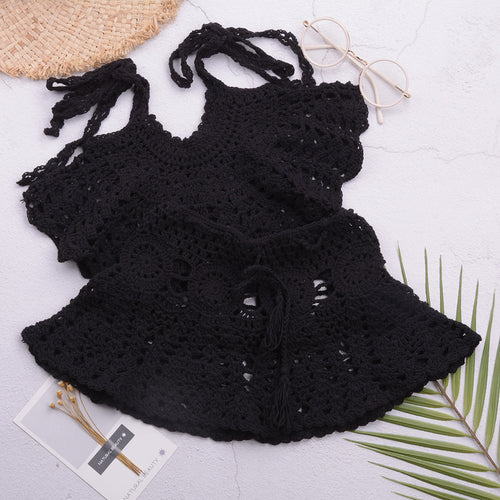 Dame Hæklet Top og Nederdel Sæt Stilla