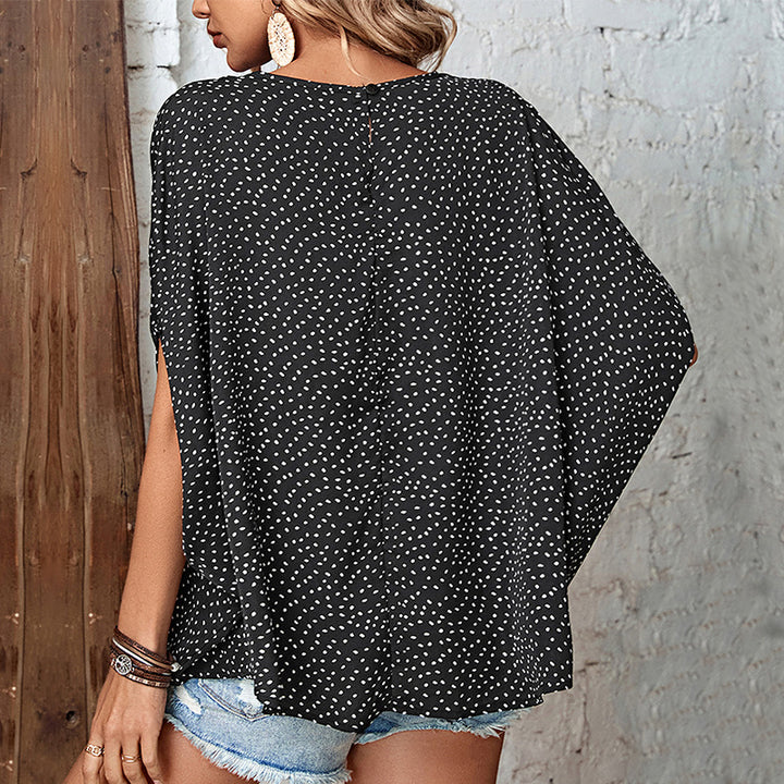 Dame Oversized Bluse med prikket mønster og åben skæring Stilla
