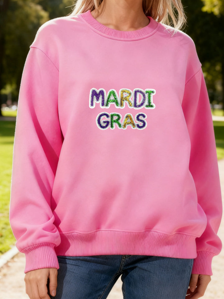 Women's sweatshirt with vibrant Mardi Gras lettering Stilla