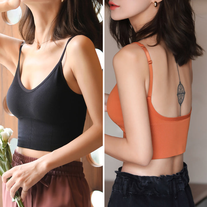 Dame Crop-Top med fin ribstruktur og justerbare stropper Stilla