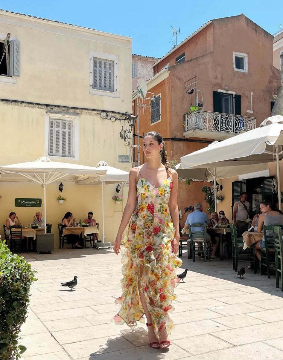 Damer sommer maxi kjole med blomsterprint Skovae