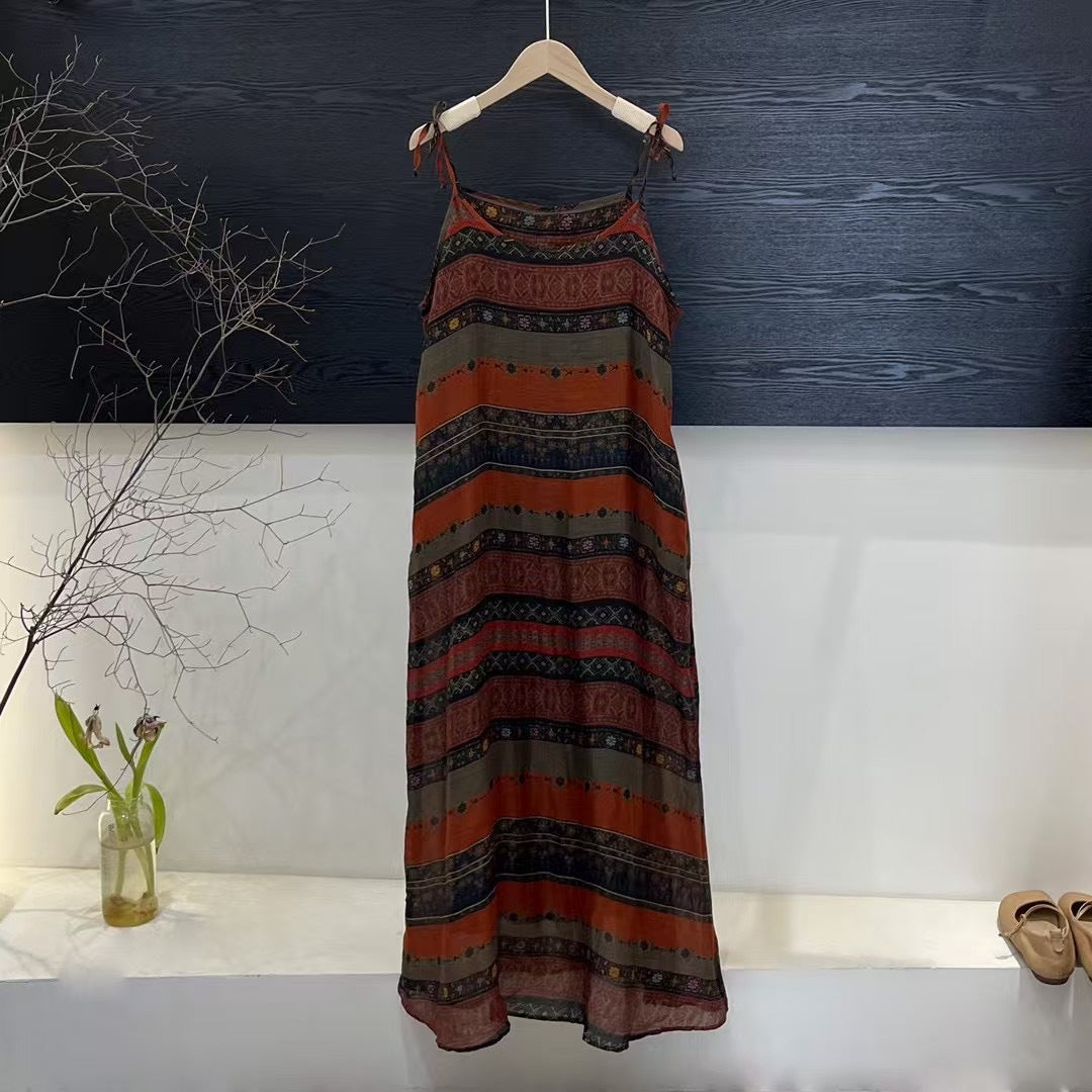 Femme Bohemisk Stil Maxi Kjole med justerbare stropper Stilla