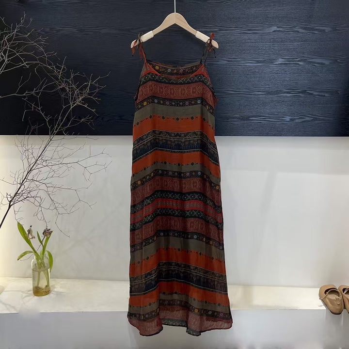 Femme Bohemisk Stil Maxi Kjole med justerbare stropper Stilla