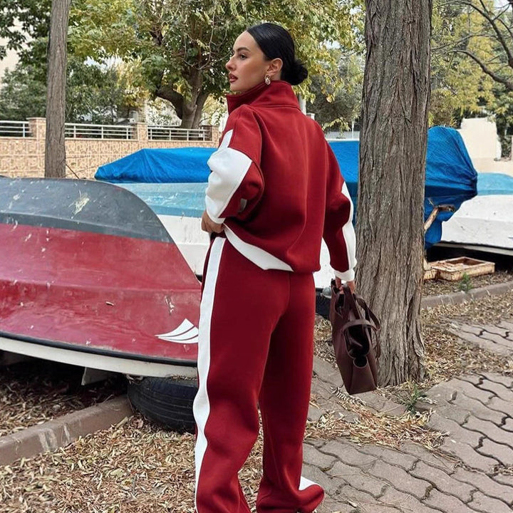 Kvinders sporty sweatshirt sæt med løs pasform og lynlås Skovae