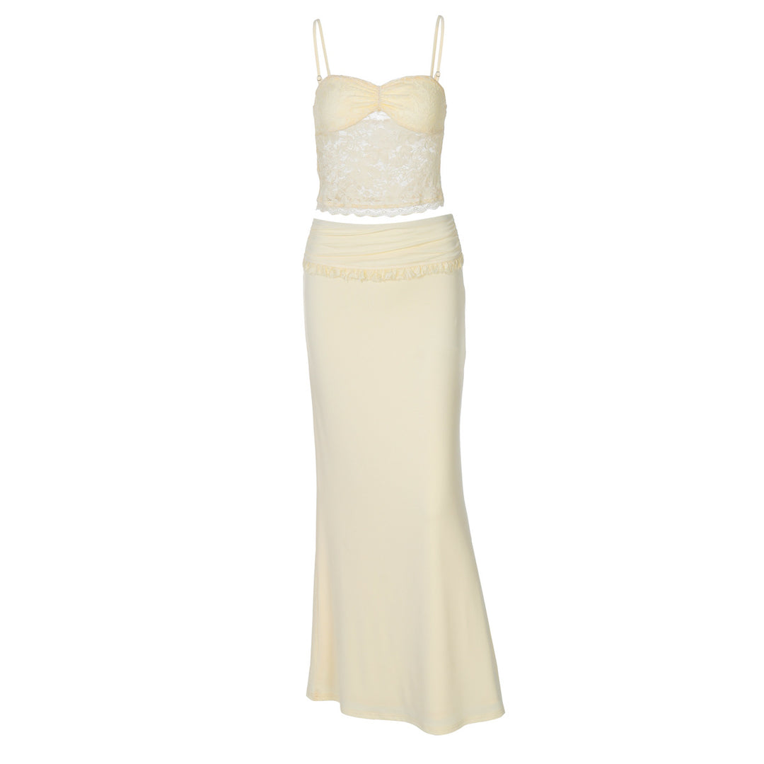 Dame sæt af spids-bustier og figursyet maxi-nederdel Stilla