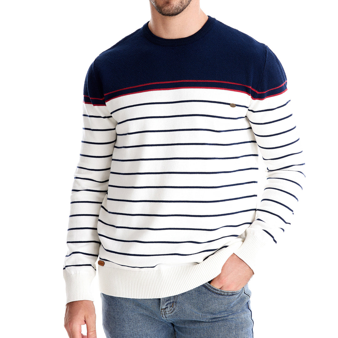 Herrer stribet rundhalset pullover med struktureret stof Stilla