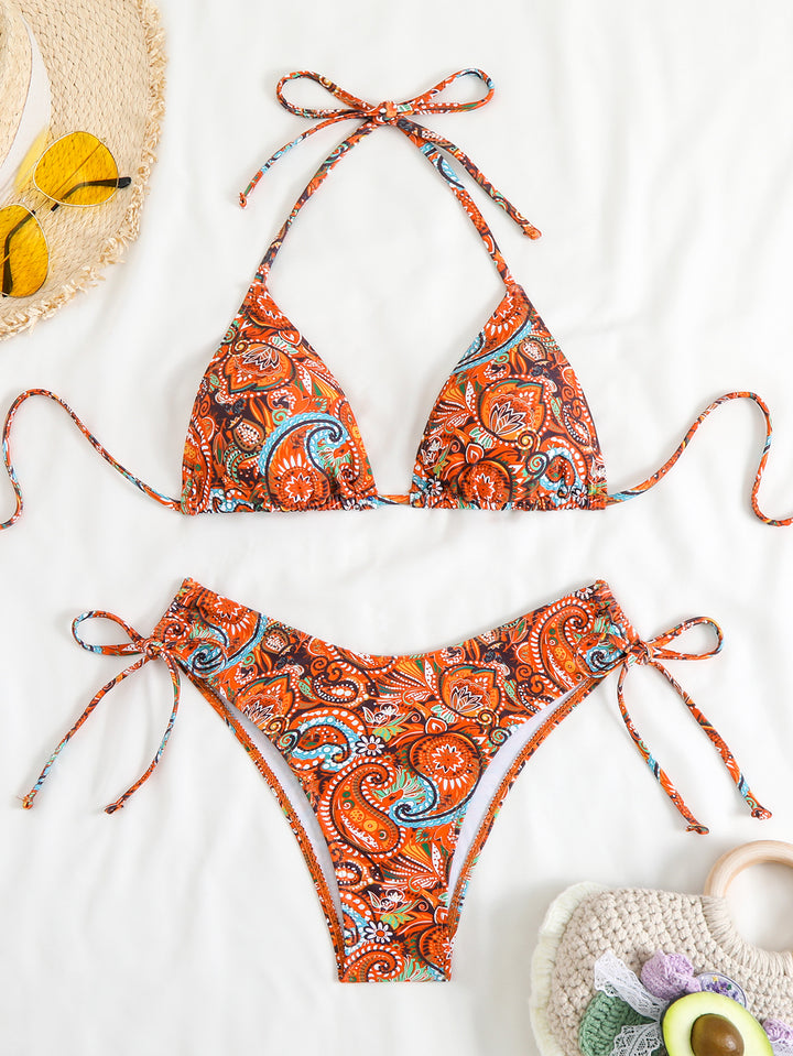 Damer Triangel-Bikini med justerbart bindebånd og elegant paisley-mønster Stilla