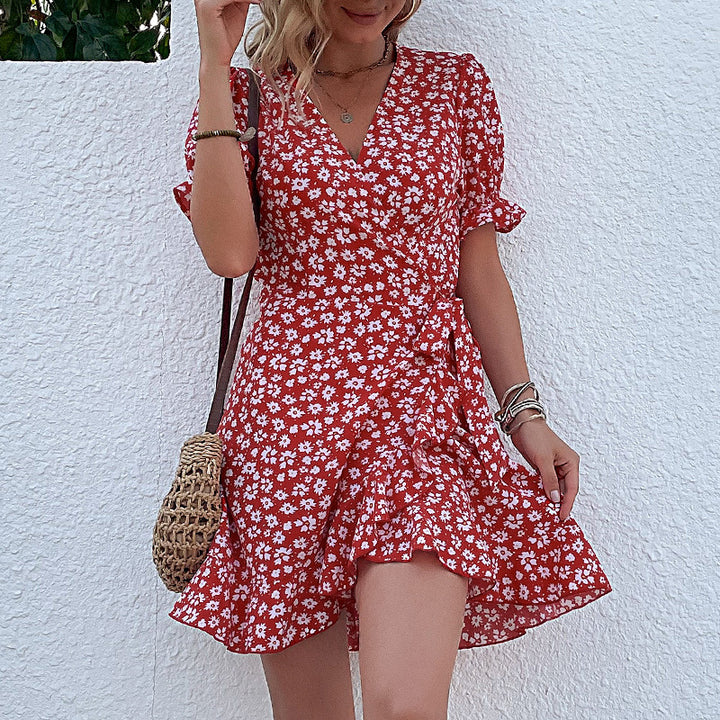 Dame Floral Wrap Mini Kjole Stilla