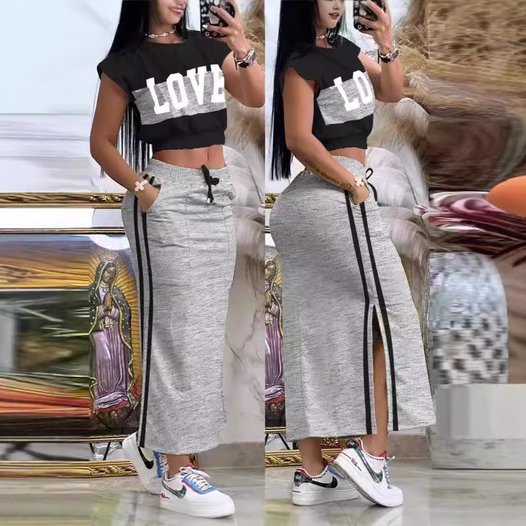 Dame Sporty Crop-top og Maxiskørt Sæt Skovae