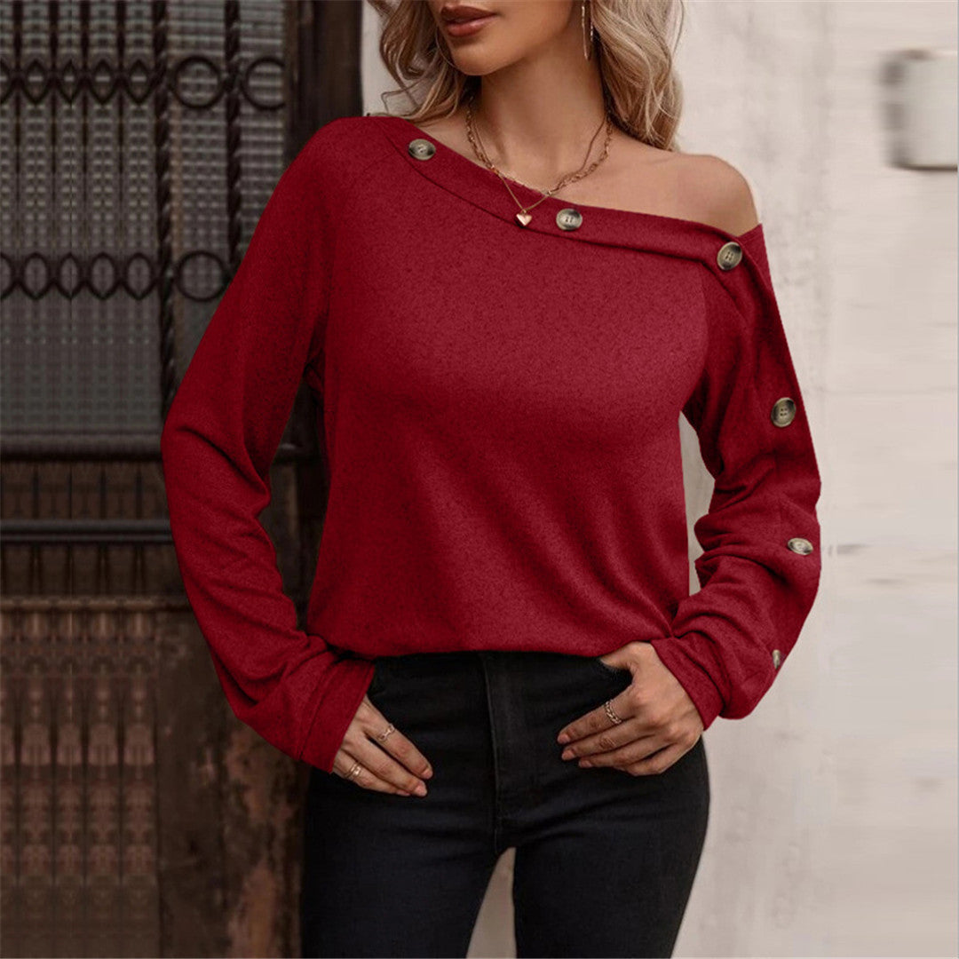 Dame Off-Shoulder Top med dekorative knapdetaljer og afslappet pasform Stilla