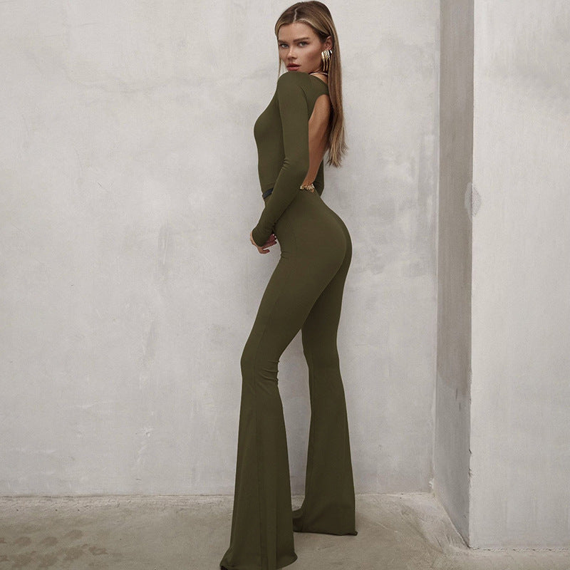 Dame Elegat Jumpsuit med dyb rygudskæring og bredt ben Skovae