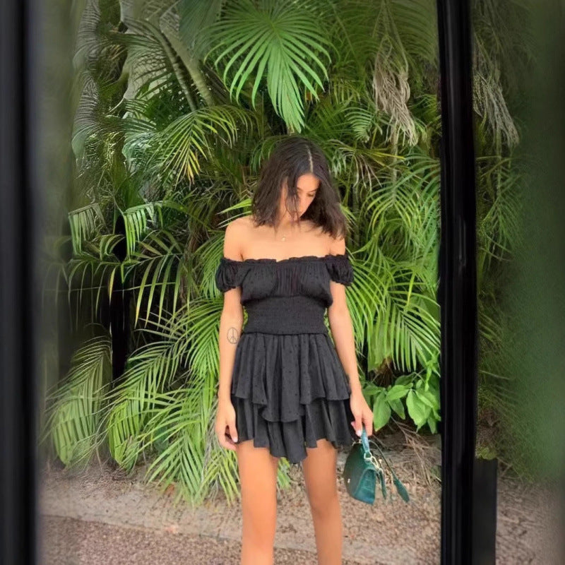 Dame Off-Shoulder Trin Mini Kjole Stilla
