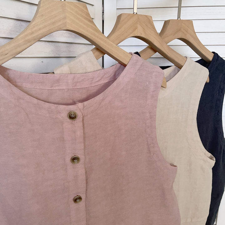 Femme Legere Linned Knap-Down Tank Top Stilla