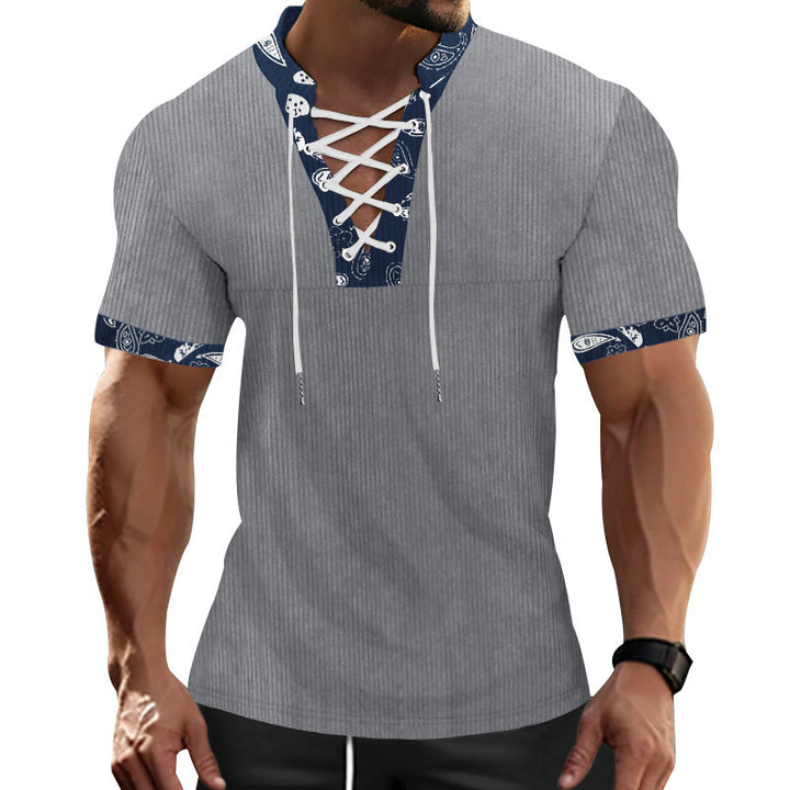 Herrer Kortærmet Henley T-shirt med dekorativt snor design Stilla
