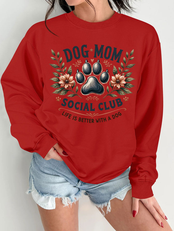 Kvindernes sweatshirt med trendy hundemotiv og forbedret print Stilla
