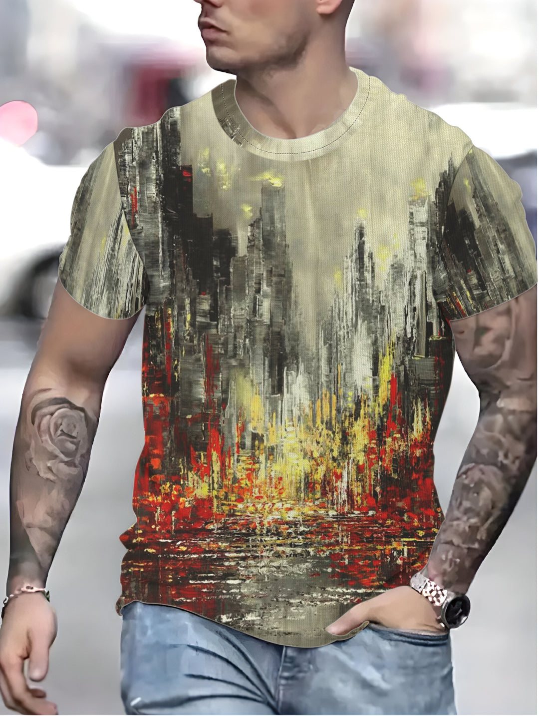 Herrer T-shirt med urbant kunstmotiv og højkvalitets bomuldsblanding Stilla
