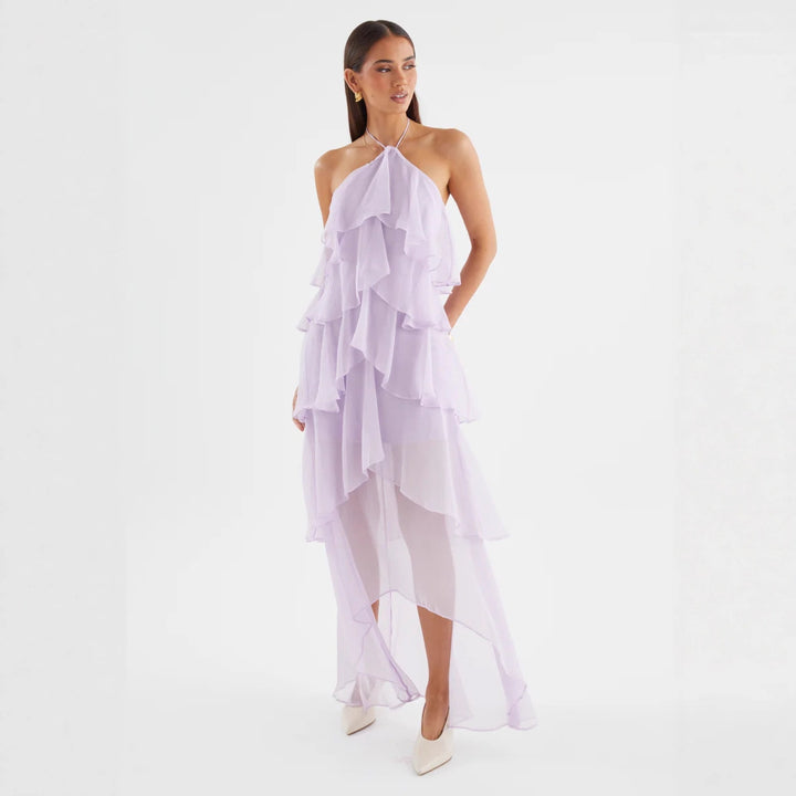 Damer Airy Maxi Kjole med Flydende Volanger og Chic Halterneck Stilla