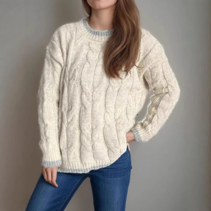 Kvinders chunky strikket sweater med tekstur og afslappet design Stilla