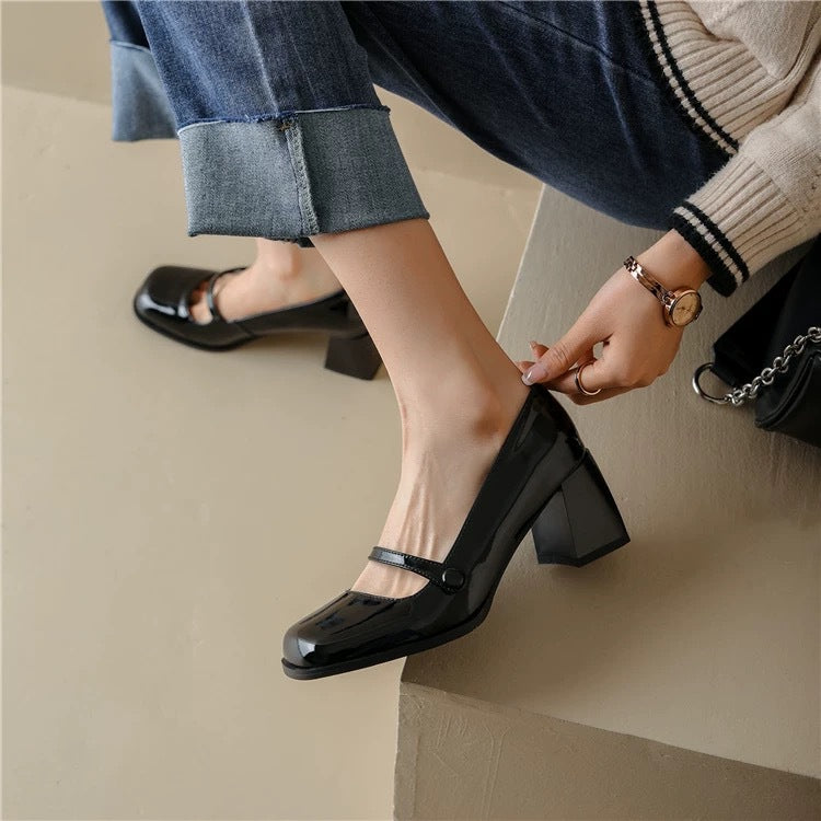 Dame High-Heel Mary Jane Pumps med glitrende overflade og komfortabel fodseng Stilla