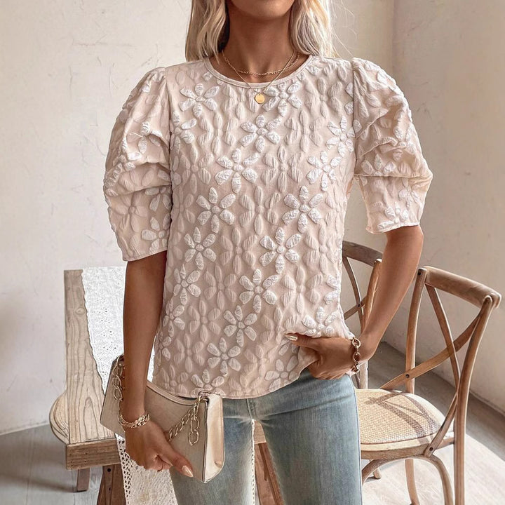 Dame Pufærmet Bluse-shirt med floral relief Stilla