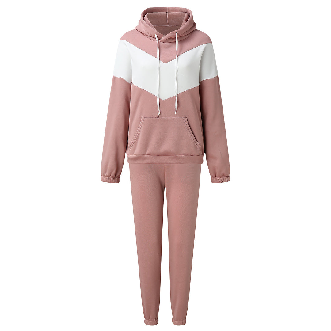 Kvinders sporty loungewear sæt med høj krave og praktisk kengurulomme Skovae