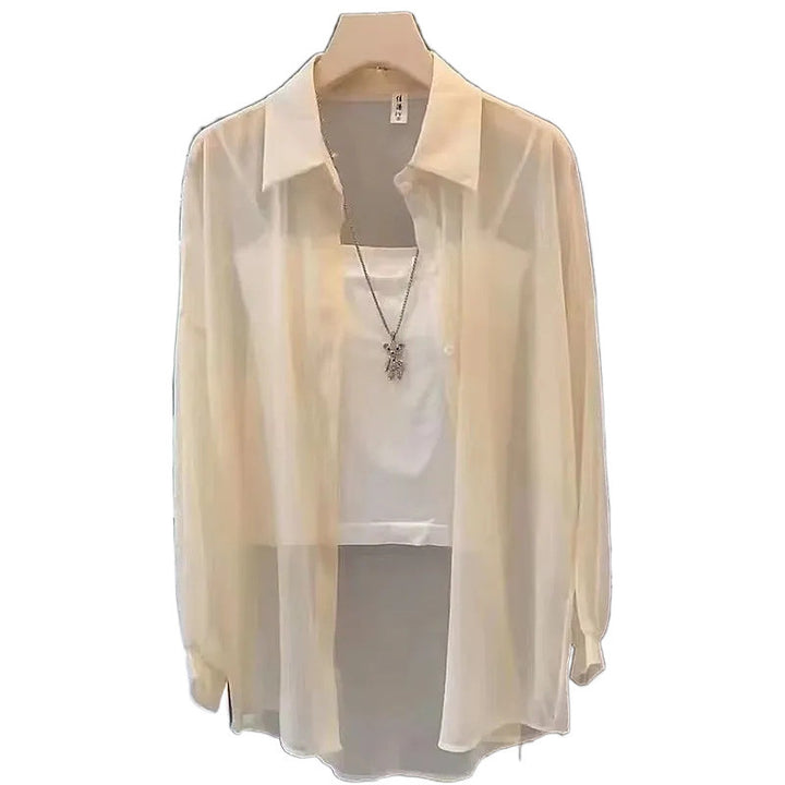 Femme Transparent Knap-ned Lagdelt Tunika Stilla