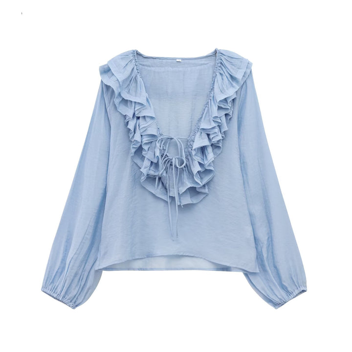 Femme Rynk Off-Shoulder Bluse med Snøre Detalje Stilla