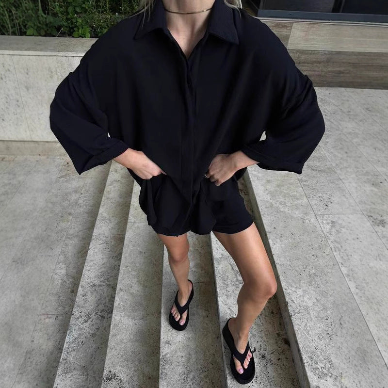 Damer casual fritids-sæt med løs bluse og korte bukser Stilla