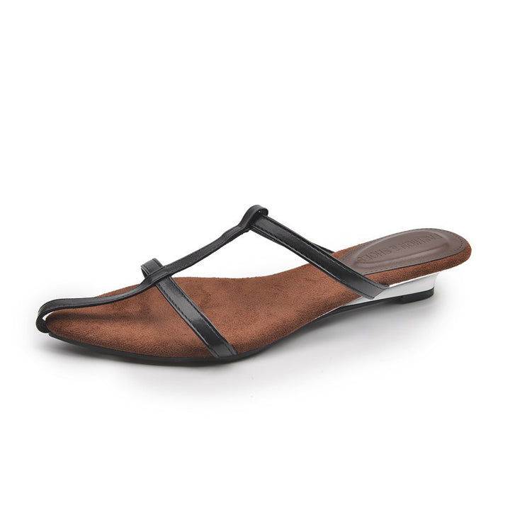 Dame elegante Open-Toe Slide Sandaler med metalliske remme Stilla