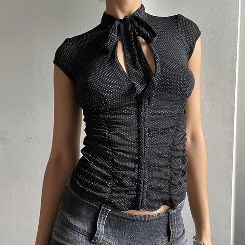 Dame elegant skåret top med raffinerede ruffle-detaljer og trendy sløjfer Skovae