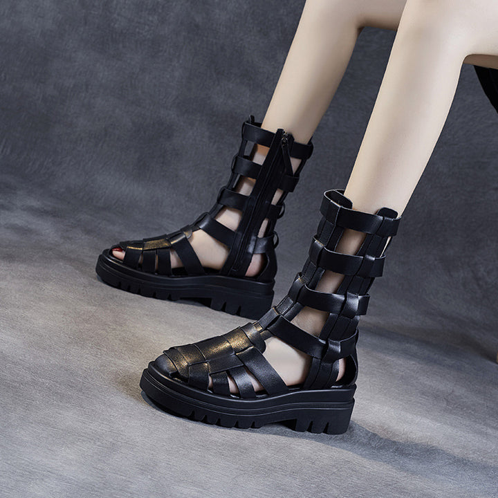 Dame Woven Cut-Out Ankelstøvler med Chunky Platformsål Stilla