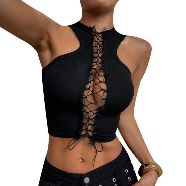 Dame Crop-Top med dekorativ snøre-detalje Skovae