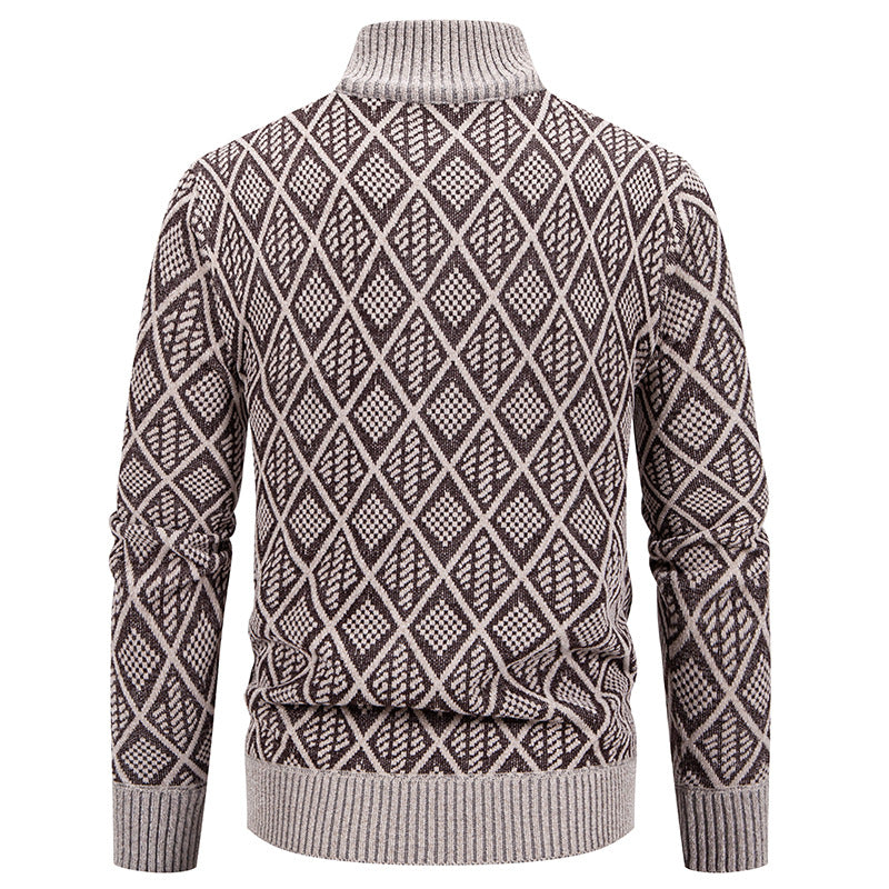Herre Elegant Diamant Strik Zip Cardigan Stilla