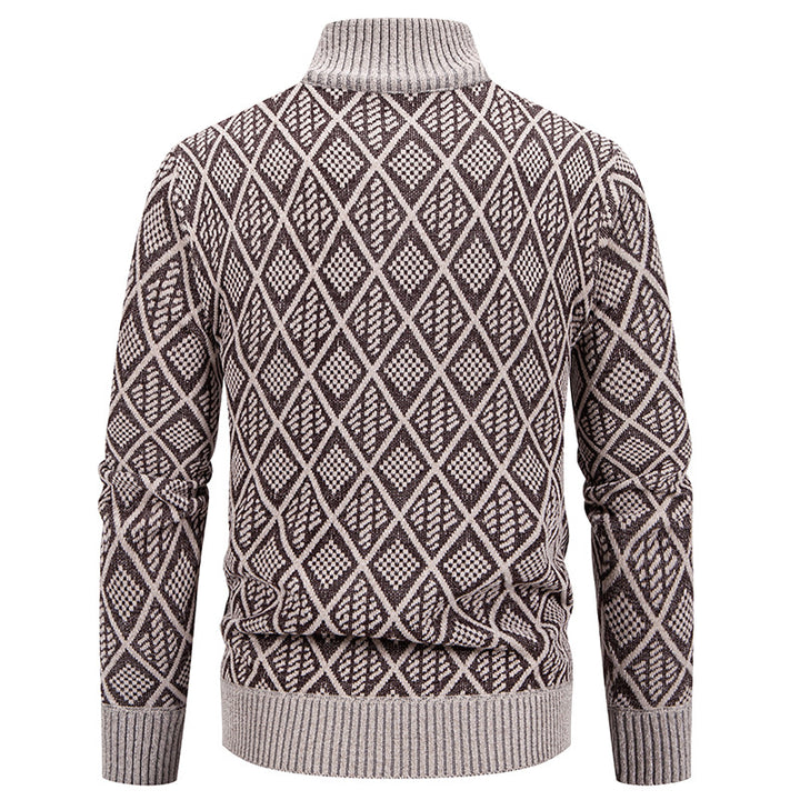 Herre Elegant Diamant Strik Zip Cardigan Stilla