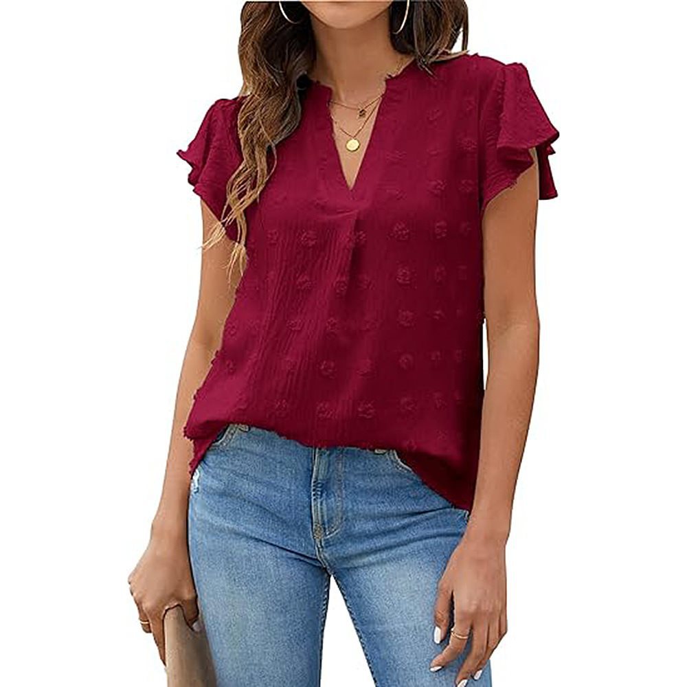 Dame elegant blouse med fint strukturdesign og korte ærmer Stilla