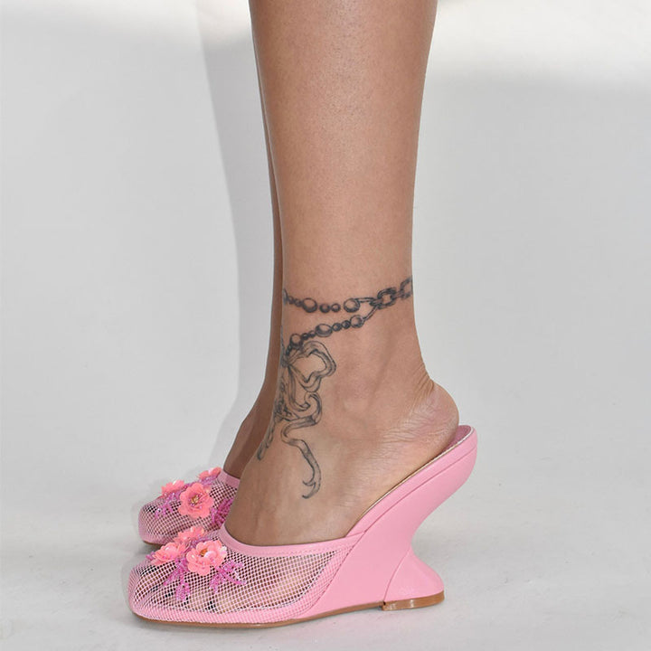 Femme Dekorative Netz-Mules med blomstermotiver Stilla