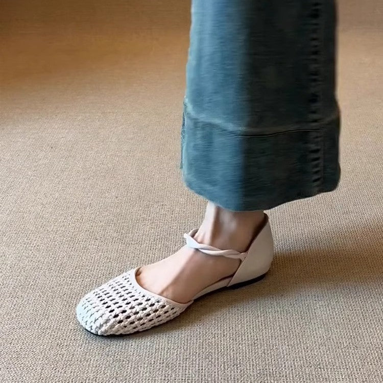 Dame Woven Ballerina Flats med justerbar ankelrem Stilla
