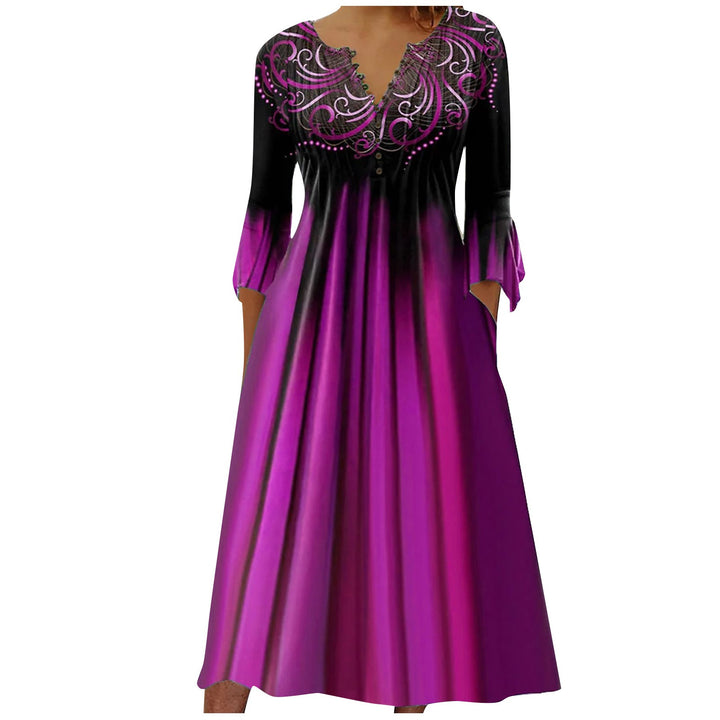 Dame midi kjole med elegant broderi og flydende snit Stilla