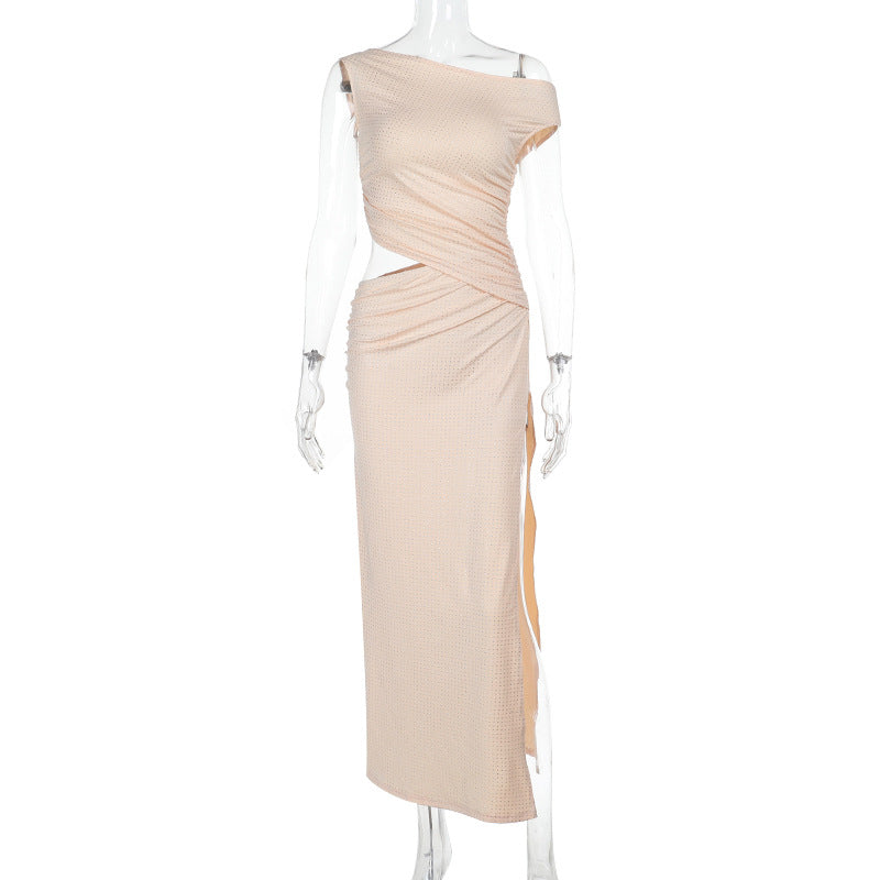 Dame Elegant Maxikjole med asymmetrisk snit og draperingsdetaljer Skovae
