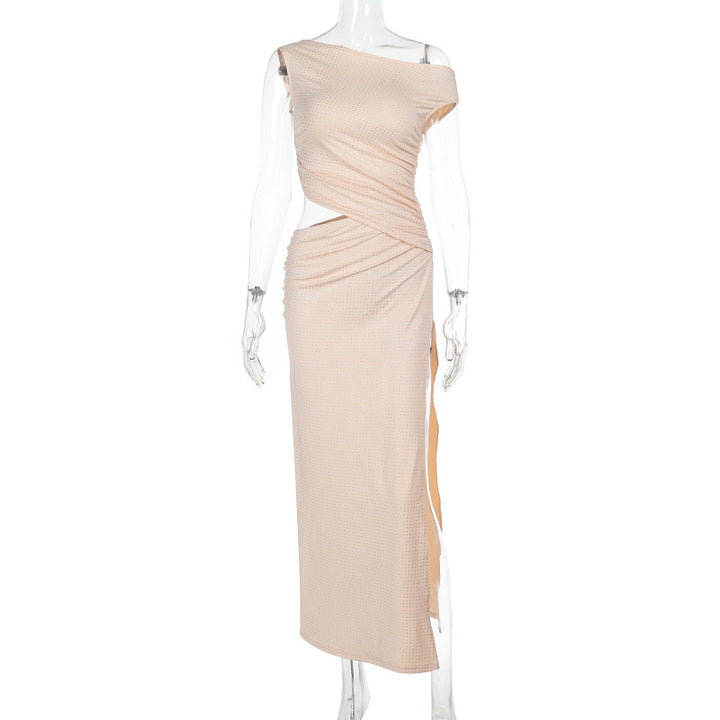 Dame Elegant Maxikjole med asymmetrisk snit og draperingsdetaljer Skovae