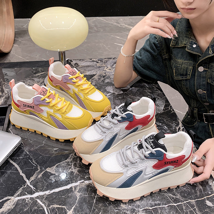 Dame Chunky Sneakers med høj plateau og åndbart overmateriale Stilla