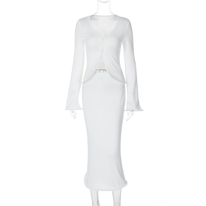 Dame Figurtilpasset Maxikjole med elegant V-udskæring og glidende ærmer Stilla