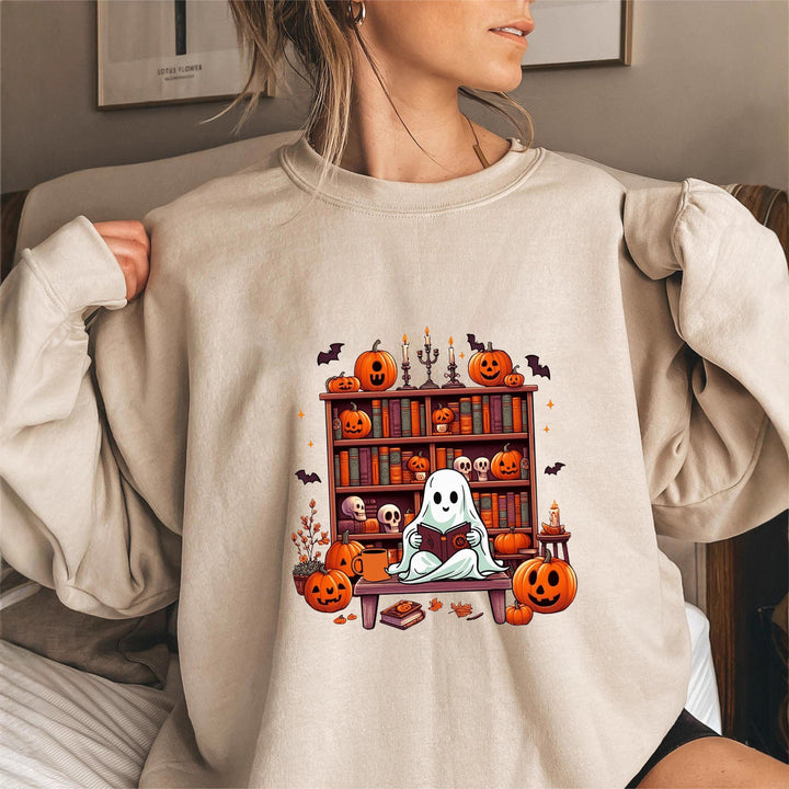 Kvinders sweatshirts med efterårsinspireret creepy motiv og afslappede puffærmer Stilla