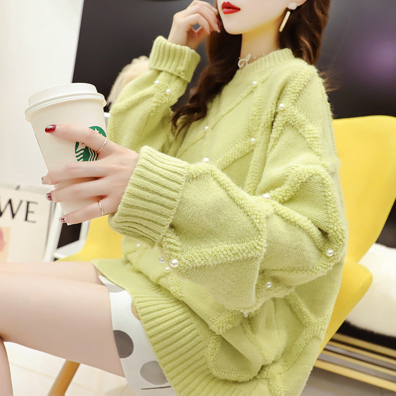 Kvinders oversized sweater med struktureret mønster og perledekorationer Stilla